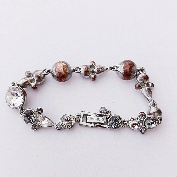 Givenchy Bracelet Flex Silvertone copper rhinestone clasp crystal gift - Picture 4 of 9